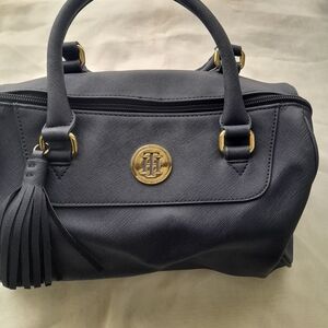 Tommy Hilfiger Navy Blue Handbag with Golden Detailing